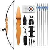 REAWOW Pfeil und Bogen Erwachsene 30lbs Recurvebogen Set Erwachsene Anfänger Pfeil und Bogen Holz Einsteiger mit Bogenschießen Hunting Archery Carbon Arrows