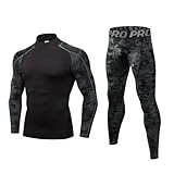 LNFINTDO Herren-Thermounterwäsche-Set, langärmelig, Kompressions-Oberteil und lange Unterhose, Thermounterhose für Laufen, Radfahren, Skifahren im Winter, Camoblk, L