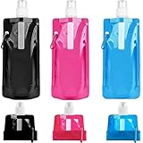 Jiahuade 3 Stück Faltbare Wasserflaschen,500ml Faltbare Trinkflasche,Trinkflaschen Faltbar,Tragbarer Zusammenklappbare Wassersack,Wiederverwendbare BPA-freie Wasserflasche,Flexible Zusammenklappbare