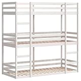 vidaXL Dreifach Etagenbett, Kinderbett ohne Matratze mit Rausfallschutz Leiter, Bettgestell mit Lattenrost, Bett Stockbett Holzbett, Weiß 90x190cm Massivholz Kiefer