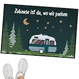 BETESSIN Lustige Camping Fußmatte 40x60cm - Zuhause ist da, wo wir parken - Fussmatte für innen & außen - Camping Geschenke für Camper Wohnwagen - Türmatte Fußabtreter Dünne 5mm
