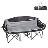 KingCamp Dreisitzer Campingstuhl Faltbar bis 450 kg, Klappstuhl Camping für 3 Personen mit Armlehne, Camping Sofa Couch 3 Sitzer Bequem, Übergröße Gartenstuhl Gepolstert Hochlehner, Schwarz/Grau
