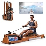 Wenoker Rudergerät Wasser für Zuhause aus Massivholz, Rudergerät klappbar mit Bluetooth Display, Hochwertige Holzkonstruktion, Doppel-Slide-Rails, Max 150kg Belastbar