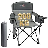 RELAX FIELD Campingstuhl Faltbar 200KG mit Getränkehalter und Kühltasche, Klappstuhl Camping, Anglerstuhl Klappbar mit Hohe Rückenlehne, Grau