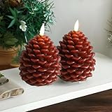 2 Stück Flammenlose Tannenzapfenkerzen,LED Flammenlose Tannenzapfen Kerzen,Künstliche Kerzen,Flameless Pinecone Candles für Zapfen Weihnachten Deko Innen Tischdeko (Braun)