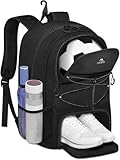 MATEIN Fussball Rucksack mit Schuhfach, Groß Sportrucksack Herren mit Zaunhaken, Basketball Rucksack Wasserdicht, Leichtgewicht Fußballtasche mit 15,6 Zoll Laptop Fach für Volleyball, Fußball, Schwarz