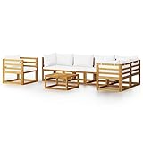 vidaXL Akazienholz Massiv Gartenmöbel 7-TLG. mit Auflagen Creme Sofa Lounge Garten Garnitur Gartenset Sitzgruppe Sitzgarnitur Gartensofa