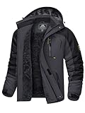 KEFITEVD Übergangsjacke Herren Winter Warme Wanderjacke Wasserdicht Outdoor Jacke Jagdjacke Viele Taschen Herrenjacke mit Kapuze Trekkingjacke Grau-Schwarz XL