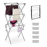 Relaxdays Wäscheständer klappbar, schräge Ebenen, HBT: 138x63x49, Turmwäscheständer, Metall Wäscheständerturm, schwarz
