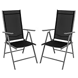 Montafox Klappstuhl Set Balkonstühle Alu Gartenstuhl Verstellbar Klappbar Belastbarkeit 120 kg Outdoor Hochlehner Aluminium Klappsessel Doppelpack Balkon Terrasse, Farbe:grau/schwarz, Menge:2 Stück