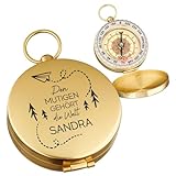 polar-effekt Gold Kompass Leuchtend mit Gravur - Geschenk zum Geburtstag und Jubiläum - Taschenkompass tragbar für Jäger und Pfadfinder