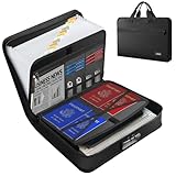 JUNDUN Feuerfeste Dokumententasche mit Schloss und Griff, Fächermappe A4 mit 13 Fächern und Reißverschluss, Dokumentenmappe mit mehreren Tasche und Etiketten für A4-Dateien | Wertsachen und mehr