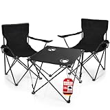 BigDean 2 Stück Campingstühle & Campingtisch faltbar – Faltstuhl in Schwarz mit Getränkehalter & Tragetasche ideal für Camping, Festival & mehr