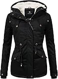 MARIKOO Damen warme Winterjacke mit kuscheliger Verstellbarer Kapuze Manolya Schwarz Gr. XL