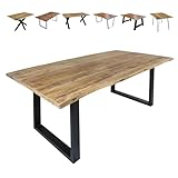 Loreno Handgefertigter Esstisch aus Mangoholz, 120x80cm - 300x100cm Massiver Tisch mit Baumkante, Gestelle, Nachhaltig und Stabil - Tisch Holz Esszimmer, Küchentisch Holz, Esstisch Echtholz