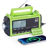 Kurbelradio DAB/UKW mit Akku 5000mAh, Tragbare Solar Radio mit LED Taschenlampe & Leselicht, DAB+ Baustellenradio RDS Funktion, Notfall Digital Radio SOS-Alarm für Wandern, Camping, Outdoor (Grün)