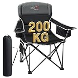 RELAX FIELD Campingstuhl Faltbar 200KG mit Getränkehalter und Kühltasche, Klappstuhl Camping, Anglerstuhl Klappbar mit Hohe Rückenlehne, Schwarz