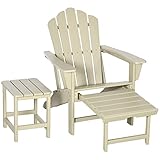 Outsunny Adirondack-Gartenstuhl mit Beistelltisch, Gartenliege mit Fußhocker, Terrassenstuhl mit Armlehne, Balkonstuhl, HDPE, Sand