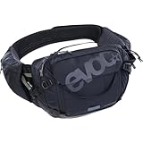 EVOC HIP PACK PRO 3 + HYDRATION BLADDER 1,5, Hüfttasche (AIR FLOW CONTACT SYSTEM, AERO FLEX Hüftgurt, inkl. 1,5l Trinkblase und Flaschenhalter, One Size), Schwarz