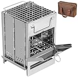 PEARL Campingofen: Camping-Holzofen aus Edelstahl, faltbar, inklusive Transporttasche (Campingofen Holz, faltbar, Grillspiesse)