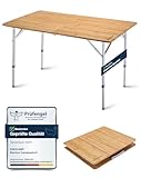 KingCamp Campingtisch Bambus Campingtisch höhenverstellbar für 4-6 Personen klappbar 4 Falten belastbar bis 80 kg,120 x 70 cm,2XL