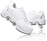 Schuhe mit Rollen, Rollschuhe Skateboard Schuhe Kinderschuhe Mit Rollen Skate Shoes Rollen Schuhe Sportschuhe Laufschuhe Sneakers Mit Rollen für mädchen Und Damen White Silver