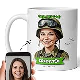 Epicuddle® Soldatin und Soldat Karikatur Tasse personalisiert - Dankeschön oder Scherzgeschenk für Erwachsene und Kinder - Lustige Tasse mit 100% Wiedererkennungswert deines Gesichts