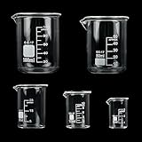 BUYGOO Becherglas Messbecher, 5ml 10ml 25ml 50ml 100ml Beaker Gläser, Becherglas mit Ausguss, Glas Messbecher Set, Labor Becherglas, Becherglas Labor, Laborglas Set, für Labor Küche usw