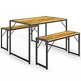 Bealife Esstisch 3er-Set, Küchentisch mit 2 Bänken, platzsparend, stabiles Stahlgestell, 3-teilig, höhenverstellbare Tischfüße, Pflegeleichte Oberfläche, für Esszimmer und Küche (Retro)