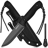 GREIFS® Outdoor-Messer aus D2 Stahl mit Kydex Holster und Feuerstahl, edles Survival Messer für die Bushcraft Ausrüstung, Jagdmesser, Schnitzmesser, Fahrtenmesser (BushMaster/Silber-Schwarz)
