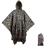 BALIGO 3-in-1 Mehrzweck Regenponcho Wasserdicht, Leicht & Schnell Trocknend, Poncho Herren & Damen, Camouflage Regenjacke, Tarnzelt Tarnanzug Regencape mit Kapuze für Wandern Camping Jagd