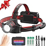 Sogdeco Stirnlampe Led Wiederaufladbar, Superhell 3000 Lumen Kopflampe Stirnlampe mit Sensor, 11 Lichtmodi mit 7800mAh Akku, 90° Einstellbar Stirnlampe für Camping, Angeln, Joggen