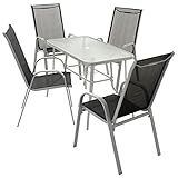 Nexos 5-teiliges Gartenmöbel-Set aus 4 Stapelstühlen & Esstisch – Textilene schwarz/Rahmen grau