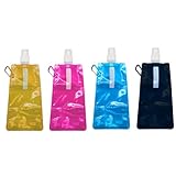 4 Stück Faltbare Trinkflasche 500ml, Faltbare Wasserflaschen für Outdoor-Sport, Faltbare Flasche mit 500 ml Fassungsvermögen, PP-Material in Farben Lila, Blau, Orange und Schwarz