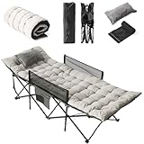 Flycoop Feldbett Klappbar mit Matratze und Kissen Campingbett Breite 71cm/81cm Klappbett Camping Bett 204 kg Reisebett Erwachsene Gästebett für Outdoor (Streifen, 200X81cm mit Leitplanke)