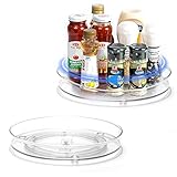 LUZOON 2 Stück Kühlschrank Organizer, Schrank Organizer Küchen Lazy Susan 360° Drehbarer Gewürzhalter – Transparent(27cm+23cm)
