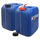 plasteo® 2X 20 Liter Wasserkanister Blau mit 1x Auslaufhahn | mit Sichtstreifen und Skala in 5-Liter-Schritten | Lebensmittelecht | BPA Frei | Gefahrgutzulassung | Stapelbar | Notfall-Bevorratung