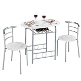 Yaheetech 3-teilig Balkonmöbel, Gartenmöbel, Balkonset aus Holz, Gartenset mit 1 Tisch und 2 Stühlen, Balkontisch, 80 x 53 x 73,5 cm Weiß