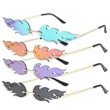 Udbrud Flammen Sonnenbrille, 4 Stück Feuer Sonnenbrillen Randlos Welle Sonnenbrille Creative Flamme Form Brillen für Maskerade Summer Party Musikfestival Kostüme Zubehör