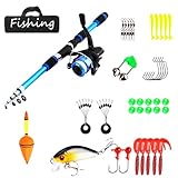 1.8m Angelset für Kinder Kinderangel Starter Set Kohlefaser Angelrute mit Angelrolle Teleskop Angelruten Rolle Angel Zubehör für Kinder von 3-10 (blau)