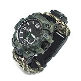Ghzste Survival-Militär-Digitaluhr, Outdoor-Camping-Überlebensuhr, Multifunktionales Armband, Kompass, Pfeife, Paracord-Armband, Ausrüstung, Werkzeug-Set (Armeegrün)