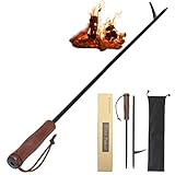 BIZOUTER Fire Poker 86,4 cm 2-in-1 Faltbarer Feuerschürhaken und Blasstab, Kamin-Werkzeug mit ergonomischem Holzgriff, tragbare Feuerstelle, Schürhaken für Lagerfeuer, Holzofen und Grill