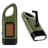 PKKP Taschenlampe Kurbel 2 Stück, Solar LED Notfall Taschenlampe mit Wandern Schnalle, Dynamo Taschenlampe Handkurbel Wiederaufladbare für Camping/Outdoor/Klettern/Wandern (Armeegrün)