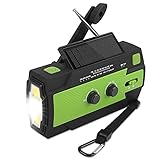 UNIQUEBELLA Solar Radio, Tragbare Notfall Kurbelradio AM/FM 4000mAh Wiederaufladbare Dynamo Baustellenradio Wasserdicht LED Lampe Powerbank Grün