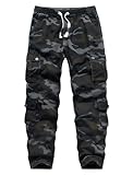 APTRO Herren Cargo Hose Camouflage Hose Elastische Taille Arbeitshose Lange Baumwolle Leichte Hose mit 8 Tachen LT40 Camo Schwarz 2XL