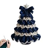 Waycin DIY Crochet Christmas Tree Kit - Handmade Holiday Decoration Set, Beginner Christmas Kit, Tree Bow Pearl Embellishment, Christmas Party Crochet Decorations, Starter Kit (Deep Blue)