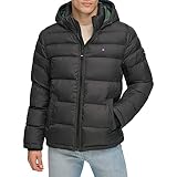 Tommy Hilfiger Herren Hooded Puffer Jacket Daunenalternative Oberbekleidung, Tiefschwarz, M