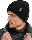 FURTALK Classic Beanie Mütze Herren mit Weichem Fleecefutterr Unisex Strickmütze Warm Bequem Wintermütze für Damen Schwarz