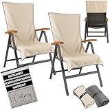 CalmySEA 2X Schonbezug Gartenstuhl Hochlehner - 130x65cm mit Kapuze Microfaser Light Weight Schonbezüge für Gartenstühle Handtuch mit Umschlag Bezug Campingstuhl (Beige, 2 Stück)