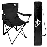 LINUMA® Faltstuhl SCHWARZ Campingstuhl Anglerstuhl mit Getränkehalter & Tragetasche - Anglersessel klappbar - Klappstuhl Gartenstühle Faltstuhl Camping Zubehör Angelsessel faltbar